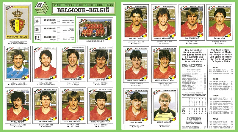Seleções Imortais – Bélgica 1980-1986 28 As "figurinhas" belgas na Copa de 1986.